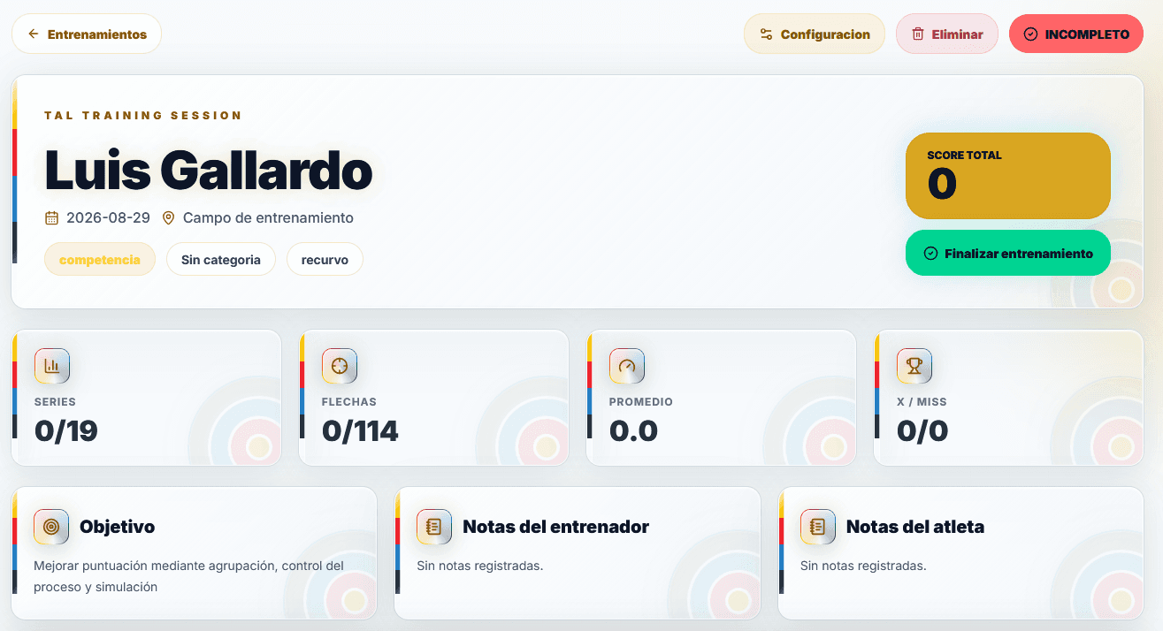 Detalle de una sesión de entrenamiento de tiro con arco
