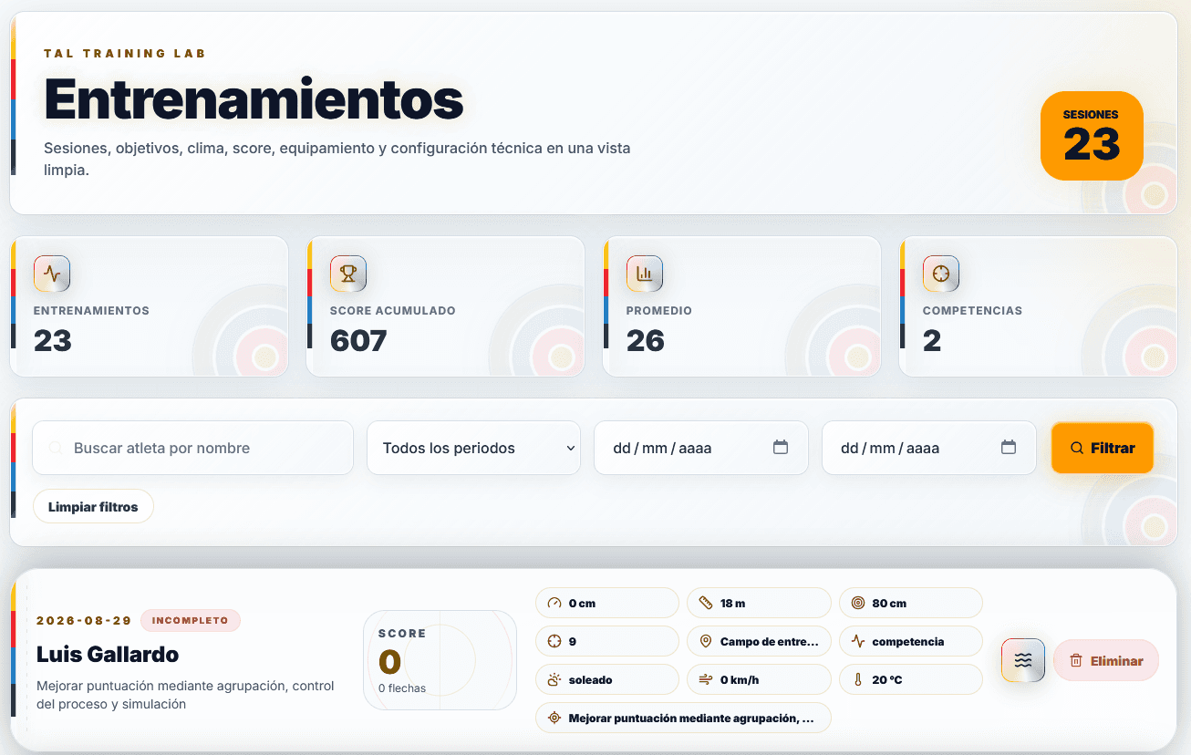 Listado y métricas de entrenamientos en TAL